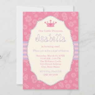 Royal Crown Pink Lila Princess Geburtstagspartei Einladung