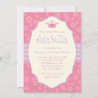 Royal Crown Pink Lila Princess Geburtstagspartei Einladung
