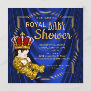 Royal Crown Prince Baby Dusche Blue Gold Einladung