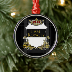 Royal Crown Schild Schwarz Grau Kariert Luxe Ornament Aus Metall