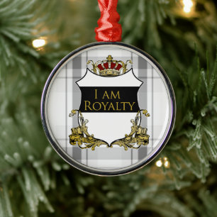 Royal Crown Schild Weiß Grau Kariert Luxus Ornament Aus Metall