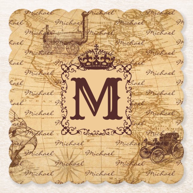 Royal Crown Vintag Name Pattern Beige Untersetzer (Vorderseite)