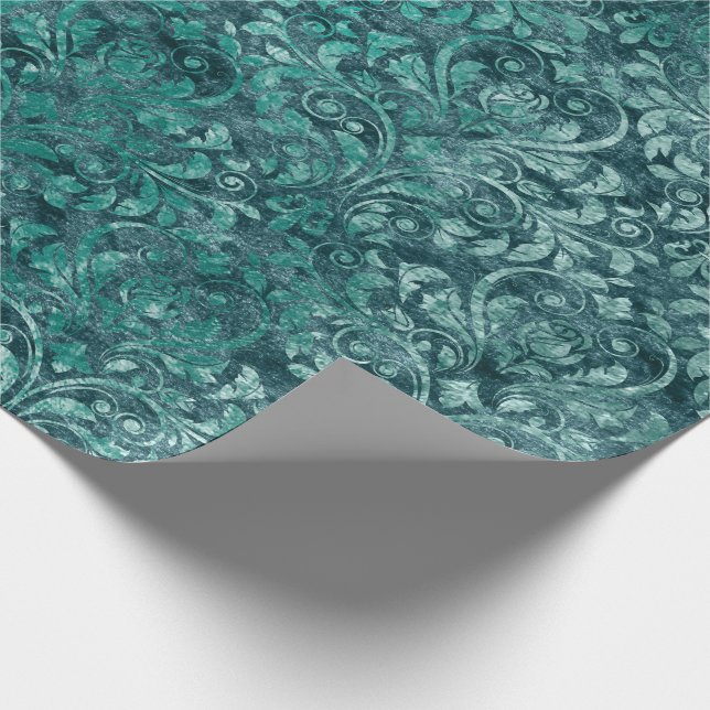 Royal Damask Crushed Velvet Aquatic Blue Geschenkpapier (Ecke)