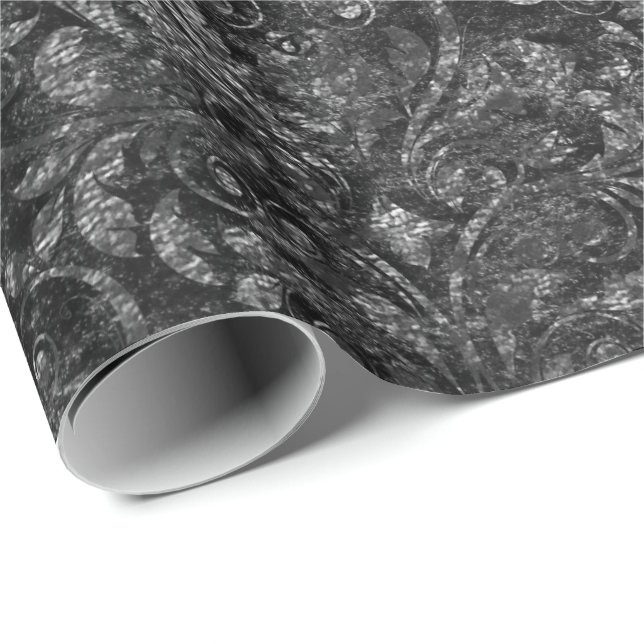 Royal Damask Crushed Velvet Black Burgundy Maroon Geschenkpapier (Rolleneckpunkt)