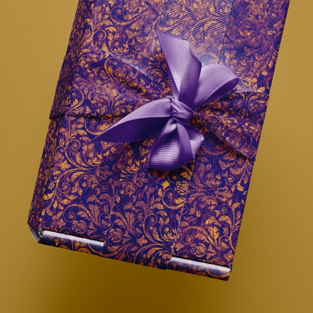 Royal Damask Crushed Velvet Lila Plumbrella Geschenkpapier (Royal Damask Crushed Velvet Purple Plumbrella Gold Wrapping Paper)