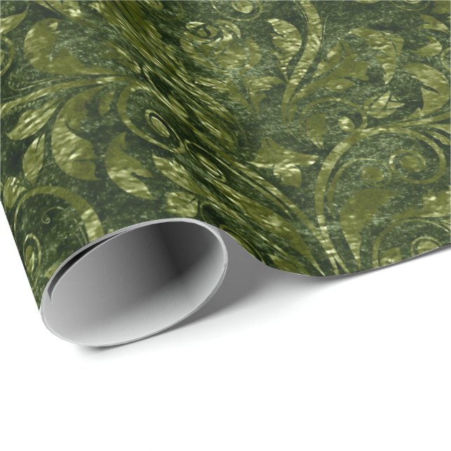 Royal Damask Crushed Velvet Woodland Deep Green Geschenkpapier (Rolleneckpunkt)