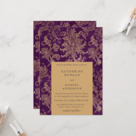 Royal Damask Gold Elegante Lila Hochzeit Einladung