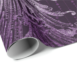 Royal Damask Metallische Lila Blumentropfen Amethy Geschenkpapier