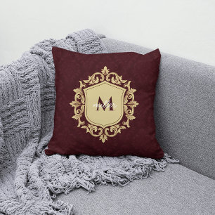 Royal Damask Verziertes Wappen Mit Monogramm Famil Kissen