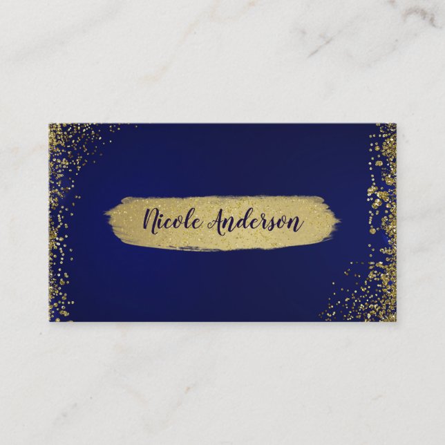 Royal Dark Blue & Gold Glitzer Glam Moderner Chic Visitenkarte (Vorderseite)