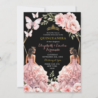 Royal Dark Blush Pink Twins Geometric Quinceañera Einladung