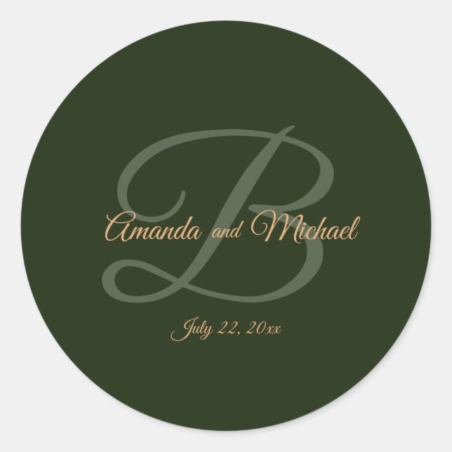 Royal Dark Green Blätter Gold Frame Wedding Runder Aufkleber (Vorderseite)