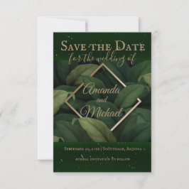 Royal Dark Green Blätter Gold Frame Wedding Save The Date