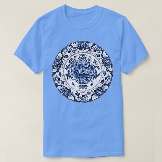 Royal Delft Blue Blume Basket T-Shirt (Design vorne)