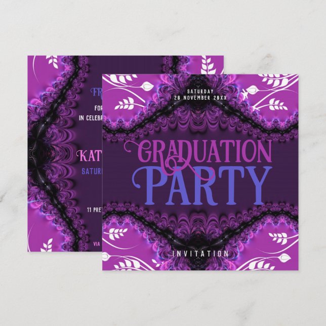 Royal Diva Purple Graduation Party Invitations (Devant / Derrière)