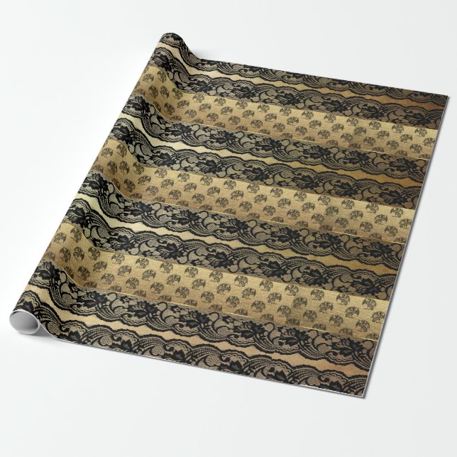 Royal Dragon Golden Black Lace Heraldic Vip Geschenkpapier (Ungerollt)