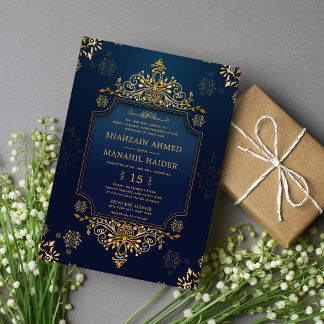 Royal dunkelblau Gold Floral Elegante muslimische Einladung