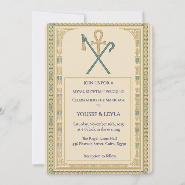 Royal Egyptian Ankh & Scepter Gold Wedding Einladung (Vorderseite)