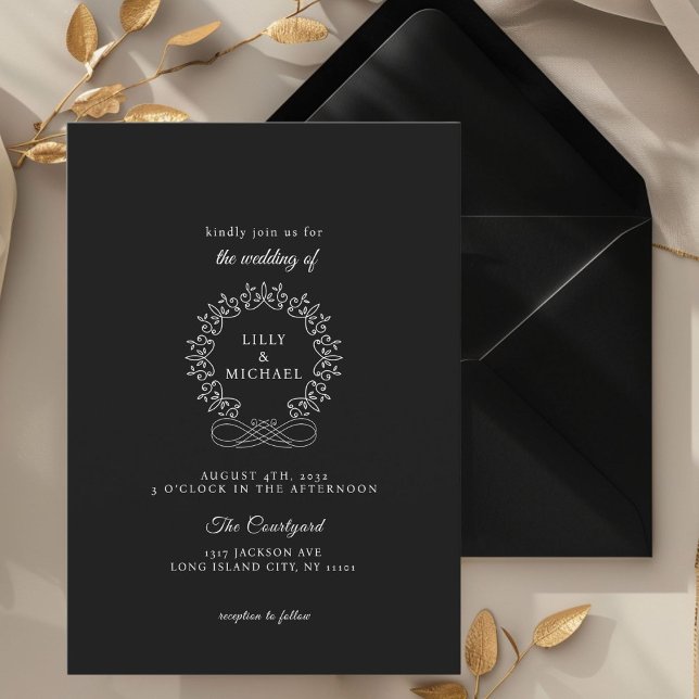 Royal, Elegant, Hochzeit Einladung (Royal, Elegant, Wedding Invitation, black and white. Handwriting font.)