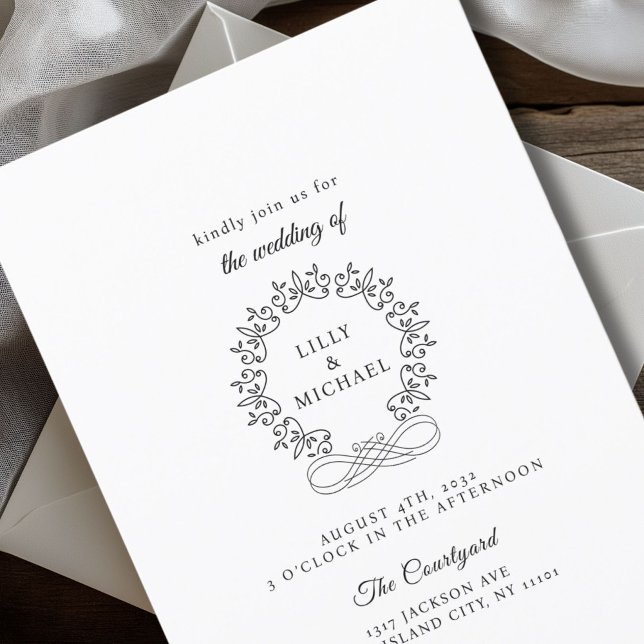 Royal, Elegant, Hochzeit Einladung (Royal, Elegant, Classic, White Wedding Invitation with scripted font. Personalized in minutes.)