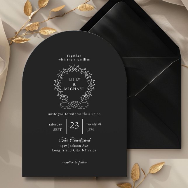 Royal, Elegant, Hochzeit Einladung (Royal, Elegant, Black + White Arch Wedding Invitation)