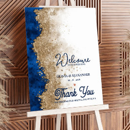 Royal Elegant Navy Blue Gold Wedding Welcome Poster