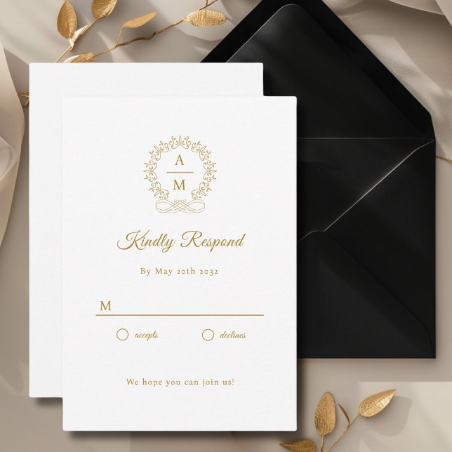Royal, Elegant, Wedding RSVP Begleitkarte (Monogram, Royal, Elegant, White, Wedding RSVP Cards with scripted font. Personalized in minutes.)