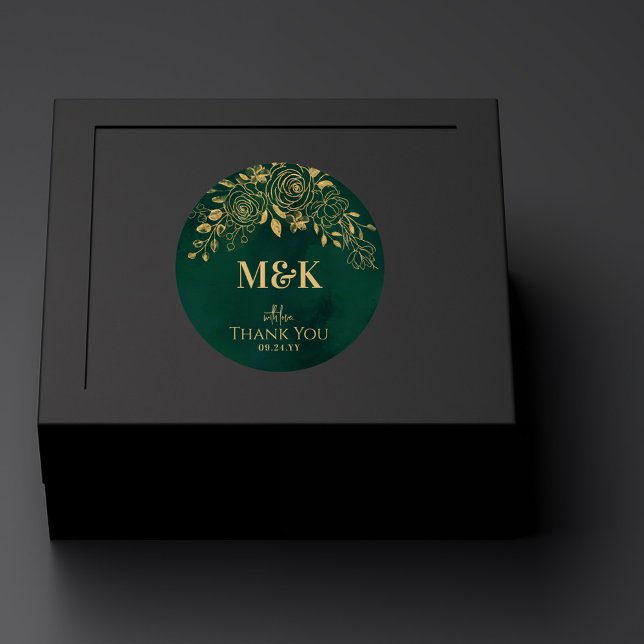Royal Emerald Green Gold Floral Monogram Vielen Da Runder Aufkleber (Von Creator hochgeladen)