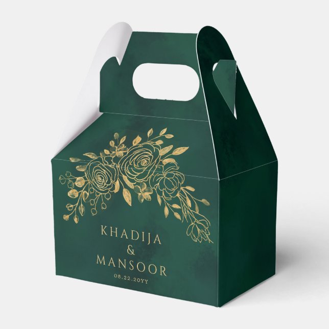 Royal Emerald Green Gold Florals Wedding Vielen Da Geschenkschachtel (Vorderseite)