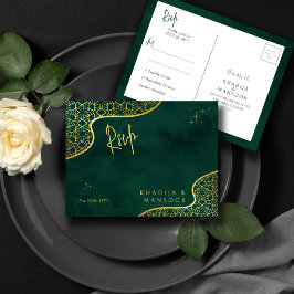 Royal Emerald Green Gold Glitzer Wedding RSVP Postkarte