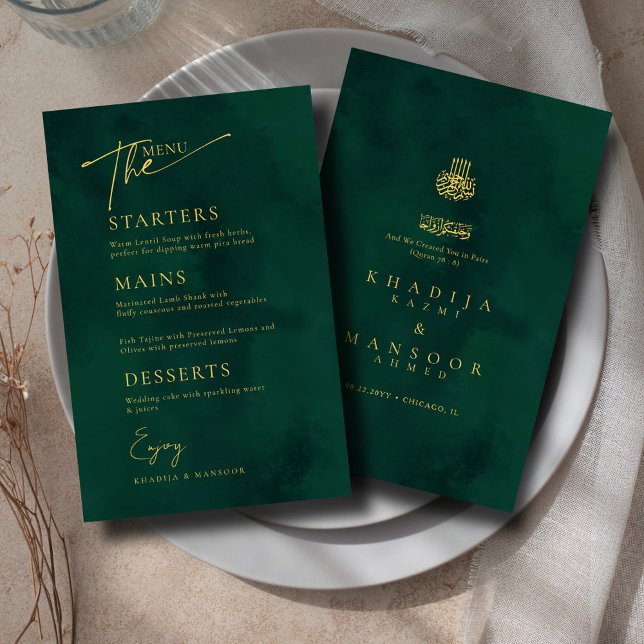 Royal Emerald Green Gold Mariage islamique Carte m (Créateur téléchargé)