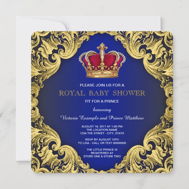 Royal Extravagant Prince Baby Dusche Einladung (Rückseite)