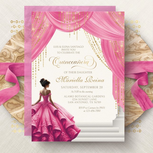Royal Fairytale Hot Pink Quinceanera Einladung (Von Creator hochgeladen)