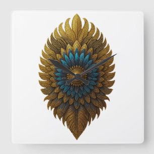 Royal Feather Schwarze und goldene ägyptische Wa Quadratische Wanduhr