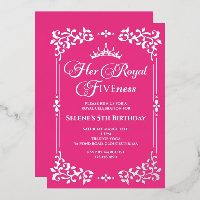 Royal Fivity Princes 5th Birthday Foil Einladung (Vorderseite/Rückseite)