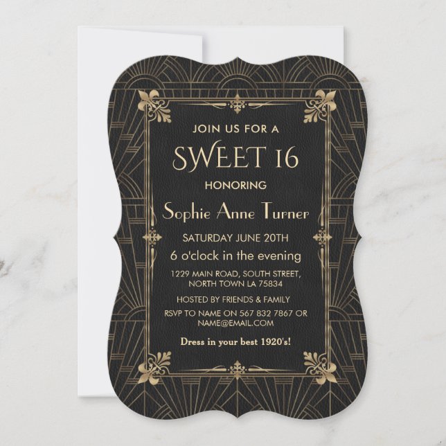 Royal Fleur-de-Lis Art Deco 1920er SWEET 16 Einladung (Vorderseite)