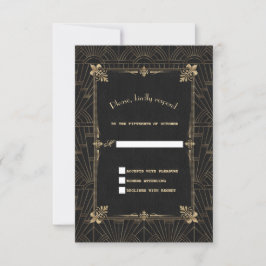 Royal Fleur-de-Lis Art Deco 1920s Wedding RSVP Karte