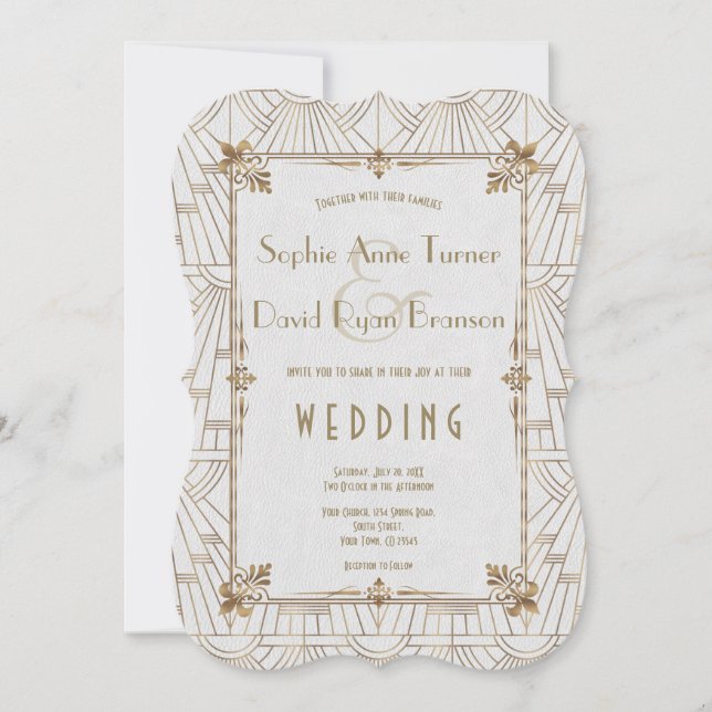 Royal Fleur-de-Lis Art Deco Gold 20er Hochzeit Einladung (Vorderseite)
