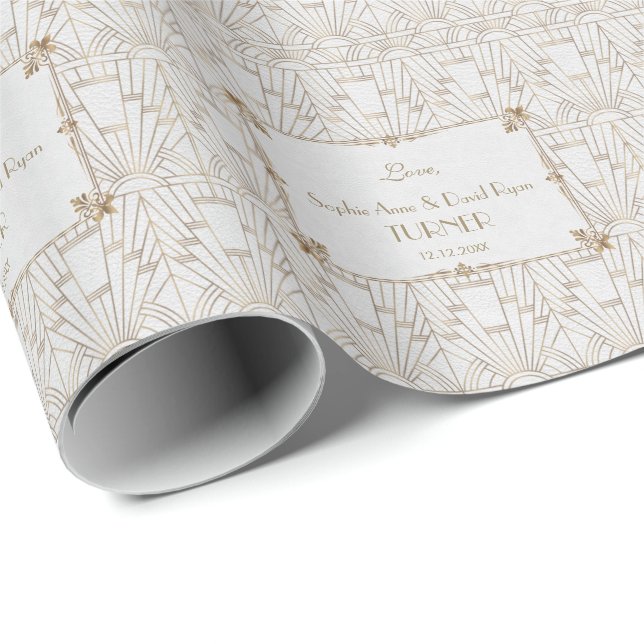 Royal Fleur-de-Lis Art Deco Gold 20er Hochzeit Geschenkpapier (Rolleneckpunkt)