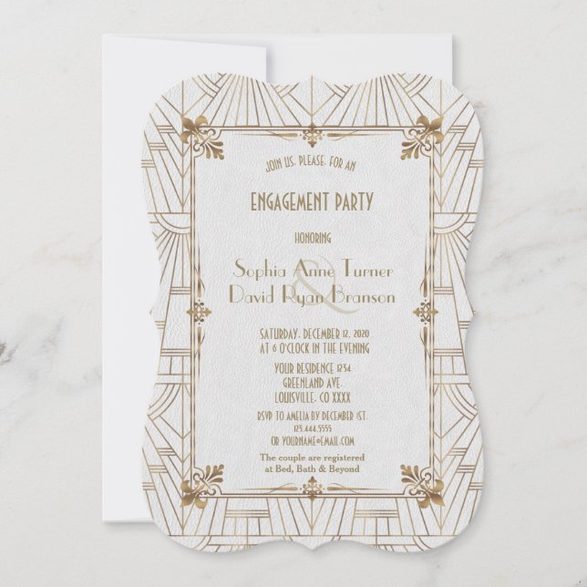 Royal Fleur-de-Lis Art Deco Gold Engagement Party Einladung (Vorderseite)