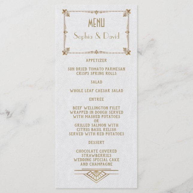 Royal Fleur-de-Lis Art Déco Gold White 20s Menu (Devant)