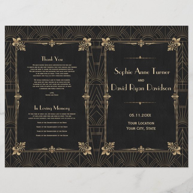 Royal Fleur-de-Lis Art Deco Hochzeitsprogramm der  (Vorderseite)