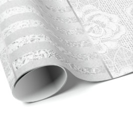 Royal Floral Rose Silver White Lace Streifen Leine Geschenkpapier