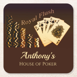 Royal Flush Poker Themed Personalisiert Drink Coas Rechteckiger Pappuntersetzer