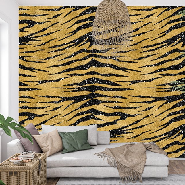 Royal French Sparkle Black and Golden Tigger Print Tapete (Royal French Sparkle black and golden tigger print Wallpaper)