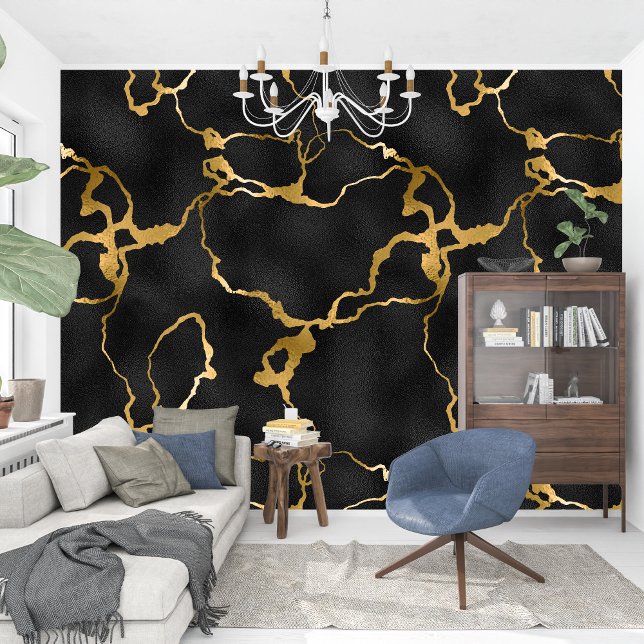 Royal French Sparkle schwarz und golden Marable Tapete (Royal French Sparkle black and golden Marable Wallpaper)