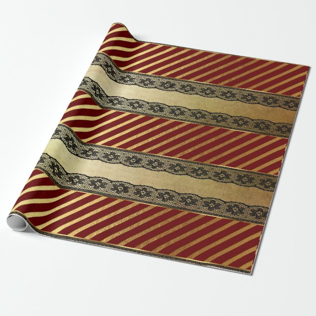 Royal Glam Golden Red Burgundy Lace Vip Geschenkpapier (Ungerollt)
