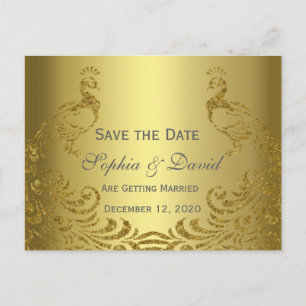 Royal Gold Abstract Pfau Hochzeit SAVE THE DATE Ankündigungspostkarte