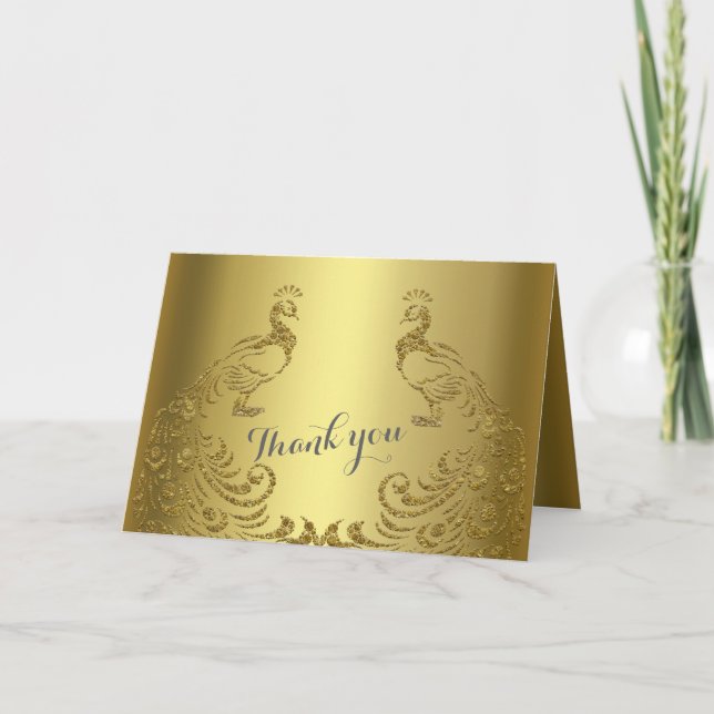 Royal Gold Abstrakt Peacock Wedding DANK Dankeskarte (Vorderseite)
