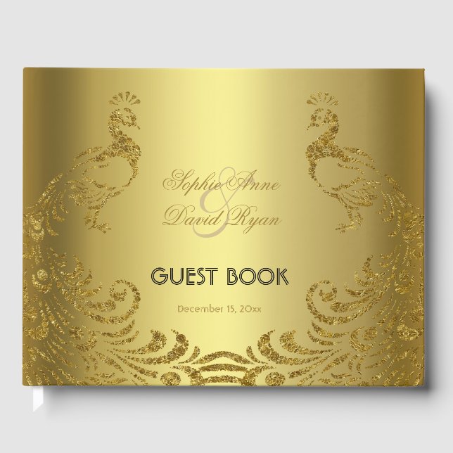 Royal Gold Abstrakt Peacock Wedding Gästebuch (Vorderseite)